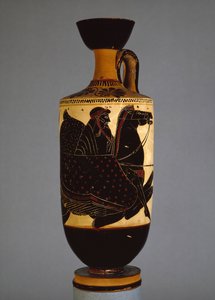 Attische zwartfigurige lekythos die Poseidon afbeeldt, 6e-5e eeuw v.Chr. door Greek